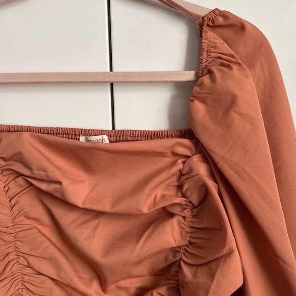 PEACH NWOT Balloon Sleeve Apricot Color Blouse Cropped, Size L - Picture 3 of 9